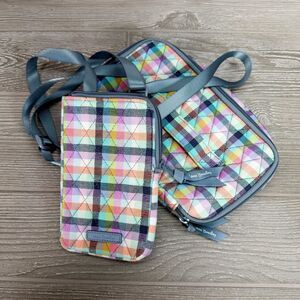 Vera Bradley Pastel Gingham Plaid SET RFID Crossbody & Cosmetic Organizer Pouch
